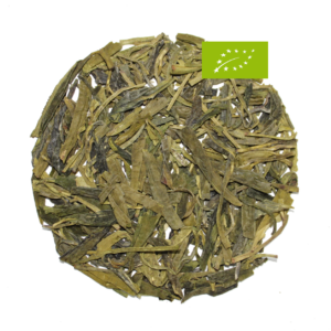 China Lung Ching Bio „Dragon Well“ Grüner Tee, 2024, Hellgrüne Tasse, angenehm blumig-aromatisch, sehr weich