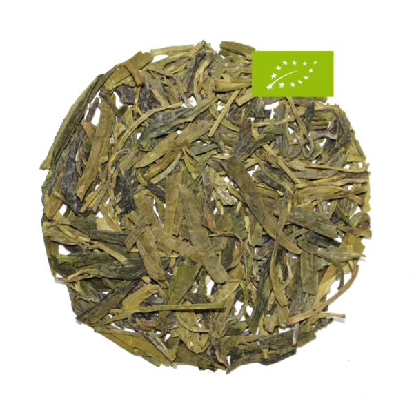 China Lung Ching Bio „Dragon Well“ Grüner Tee, 2024, Hellgrüne Tasse, angenehm blumig-aromatisch, sehr weich
